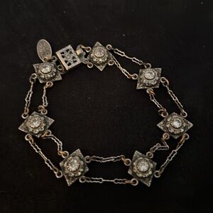 Liz Paiacios San Francisco Crystal Enamel Flower Antique Vintage Bracelet